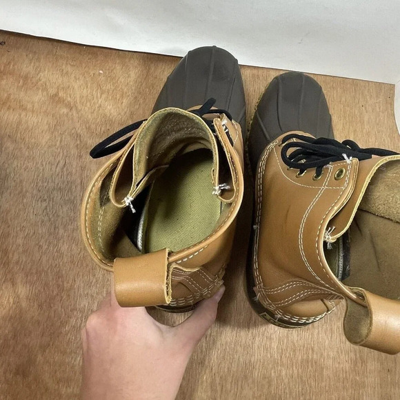 LL Bean Duck Boots Men's Size 8 Brown Leather 6 Inch Lace Up Snow Rain Boots - Picture 6 of 9